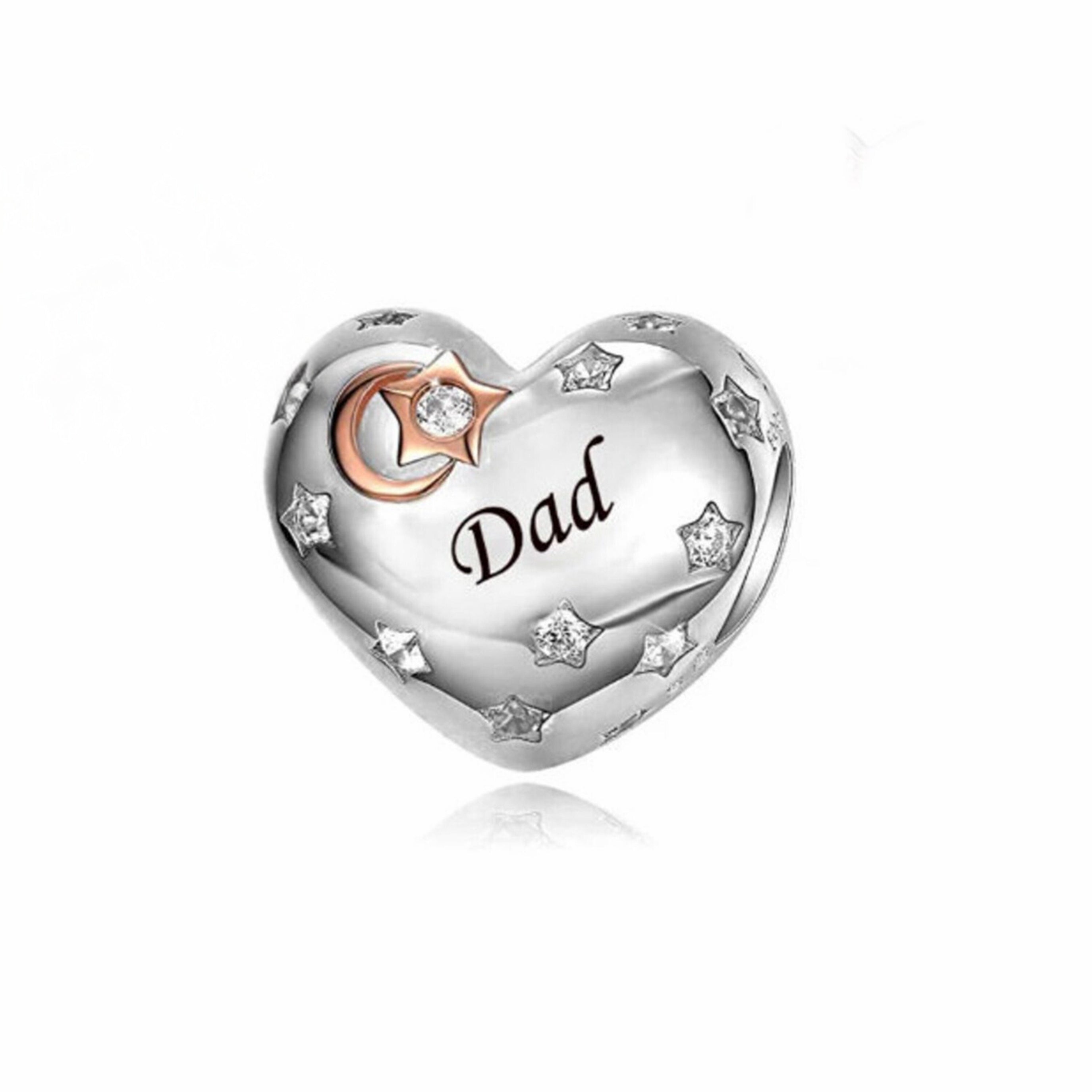 Dad Heart Charm - Sterling Silver Charm For Bracelet