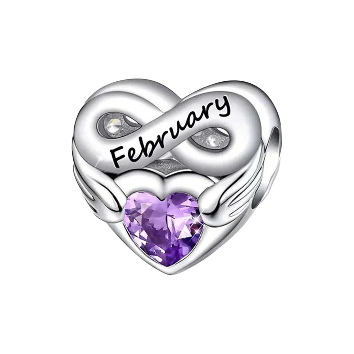 February Angel Birthstone Charm - Sterling Silver Charm For Bracelet